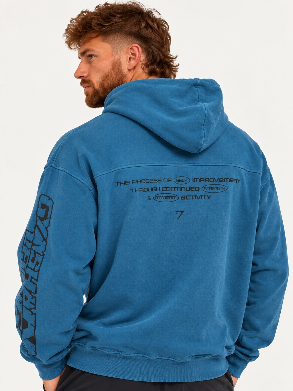 Gymshark L Teal Blue Self Improvement Graphic Oversized Lifting Hoodie